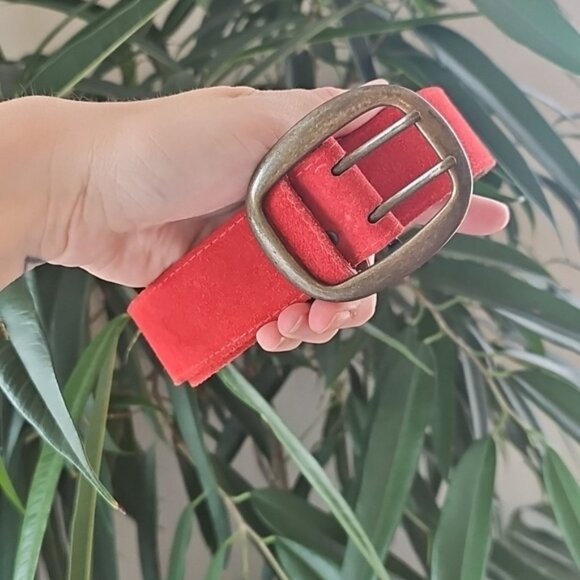 Genuine Red Suede Leather Double Tongue Belt - Picture 1 of 11
